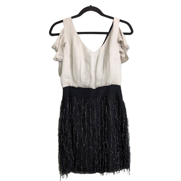 Black Halo Kimberly Mini Dress V-Neck Cold Shoulder Embellished Skirt Cocktail 4 - Picture 1 of 10